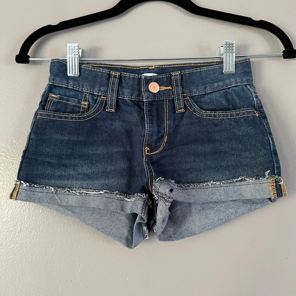 Old Navy Girl's Dark Wash Adjustable Waist Cuffed Jean Shorts SZ 8‎
